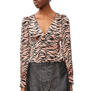 Reformation Cadence Zebra Print Blouse in Pink and Black
